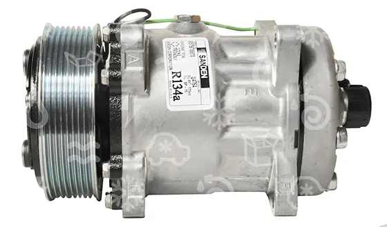 kompresor UNI SANDEN 7H15, řemenice 119 mm - PV8, 24V, připojení H